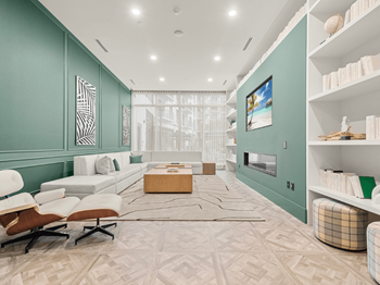 Library with fireplace